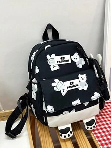 新款休閒背包 Ins風格 可愛高中學生帆布雙肩包 簡約旅行包 - 黑色 - 查看 3