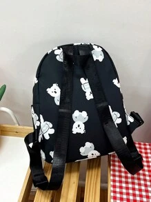 新款休閒背包 Ins風格 可愛高中學生帆布雙肩包 簡約旅行包 - 黑色 - 查看 7