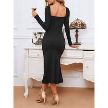 Vestido sexy de cuello V de manga larga con espalda abierta y caderas sólidas Fiestas festivas, vestidos de fiesta Vestido bajo cruzado de cuello cruzado con diseño fruncido fruncido Ropa de Mujer / Vestidos de Mujer - Negro - Ver 6