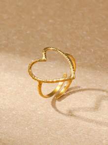 1pc Hollow Out Heart Design Personalized Fashion Simple & Luxe Style Ring For Women Valentines - Gold - View 2
