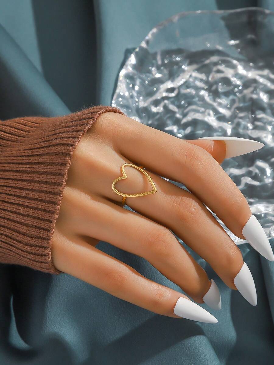 1pc Hollow Out Heart Design Personalized Fashion Simple & Luxe Style Ring For Women Valentines - Gold - View 1