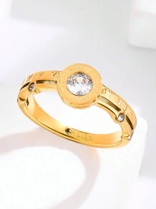 1 Stück Edelstahl-Ring mit gekreuzten römischen Ziffern und Zirkonia, modischer europäischer und amerikanischer Stil mit schlichtem Design, hochwertig mit Nische und Ins-Stil, süß und zart personalisierter kreativer Ringfür den Zeigefinger für den täglichen Gebrauch von Frauen - Diamantring mit römischen Ziffern - Übersicht 5