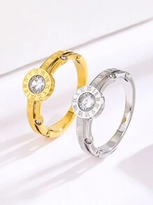 1 Stück Edelstahl-Ring mit gekreuzten römischen Ziffern und Zirkonia, modischer europäischer und amerikanischer Stil mit schlichtem Design, hochwertig mit Nische und Ins-Stil, süß und zart personalisierter kreativer Ringfür den Zeigefinger für den täglichen Gebrauch von Frauen - Diamantring mit römischen Ziffern - Übersicht 1