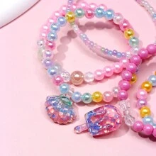 6pcs Girls Shell Decor Plastic Cute Beaded Bracelet For Daily Decoration - Multicolor - View 5