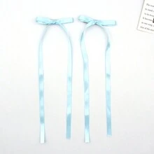 2入組女用頭髮蝴蝶結,黑色流蘇緞帶蝴蝶結髮夾,有小長尾,實心緞帶頭髮飾品 - 藍色 - 查看 3