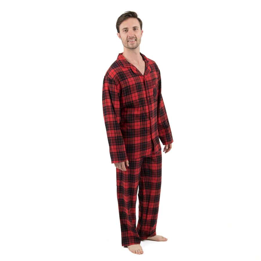 Famjams Mens Flannel Pajamas 2 Piece Christmas Pajama Set (Size Small-XXX-Large) - Kẻ sọc đen/đỏ - Xem 1