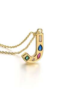 1 Pc Crystal Decor Gold Initial Necklace For Women Pendant Necklaces Daily Party Christmas Jewelry Gifts - Multicolor - View 8