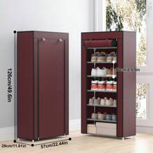 1pc Rustproof Multi-Layer Shoe Rack, Shoe Organizer With Fabric Cover, Shoe Storage Shelf, Entryway, Suitable For Sneakers, High Heels, Flats, And Boots - Red - View 2