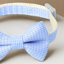 Collar De Mascota, Con Diseño De Cuadros De Gingham Y Lazo, Cierre De Hebilla Para Perros Y Gatos - Azul - Ver 3