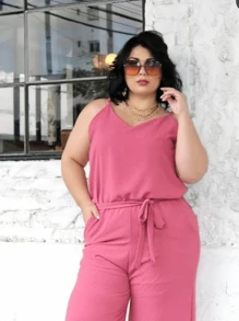 Macacão feminino plus size Duna Pantacurt Alça reguladora GG G1/Com forro - Rosê - Visão 3