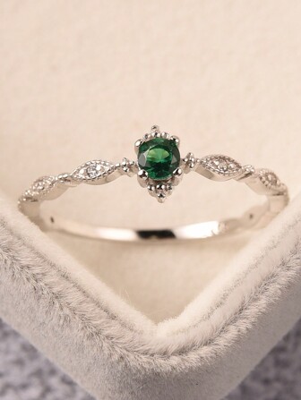 Esberry 1pc Green Ring For Women s925 Sterling Silver Eternity Ring Glamorous Fine Jewelry Gift
