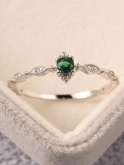 ESBERRY 1 pieza verde Anillo para mujeres S925 plata esterlina eternidad Anillo atractivo fino Bisutería regalo