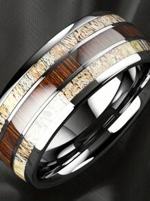 1pc Fashion Silver Color Men's Stainless Steel Rings Koa Wood Deer Antler Inlay Dome Engagement Rings For Men Women Wedding Jewelry - Multicolor - View 1