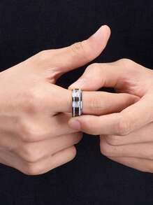 1pc Fashion Silver Color Men's Stainless Steel Rings Koa Wood Deer Antler Inlay Dome Engagement Rings For Men Women Wedding Jewelry - Multicolor - View 7