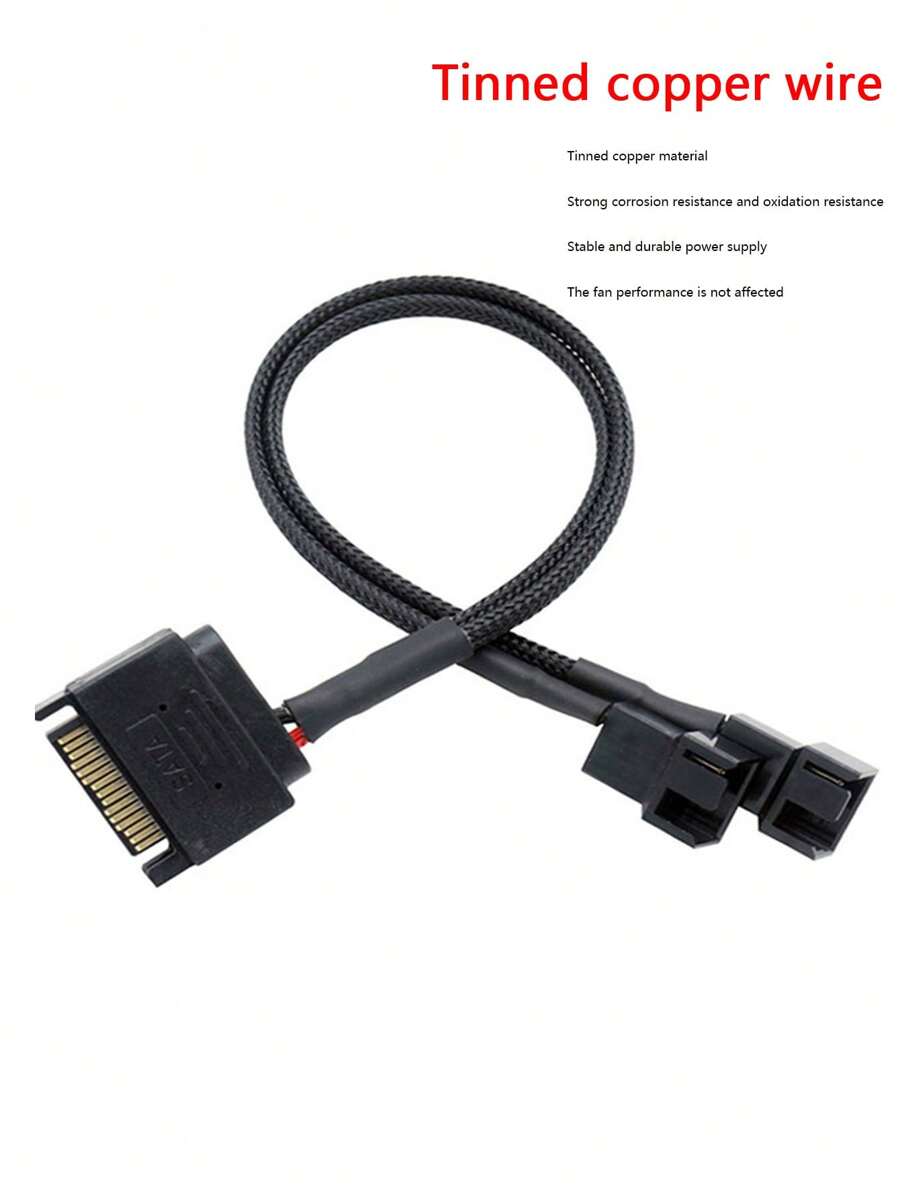 Pancoat Sata To 4pin Computer Fan Adapter Cable, Pwm Hub Splitter, Braided Power Extension Cable For Pc Fans, 1 Male To Female 2 3 4 5 - Black - View 1