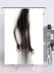 1pc Polyester Bathroom Shower Curtains With Girl'S Silhouette And Water-Resistant And Anti-Mildew Functions - Multicolor - View 3