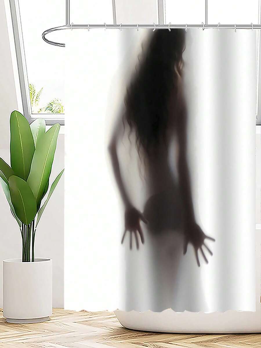 1pc Polyester Bathroom Shower Curtains With Girl'S Silhouette And Water-Resistant And Anti-Mildew Functions - Multicolor - View 1