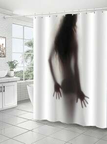 1pc Polyester Bathroom Shower Curtains With Girl'S Silhouette And Water-Resistant And Anti-Mildew Functions - Multicolor - View 4