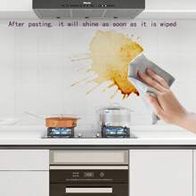 1pc Self-Adhesive High Temperature Resistant Kitchen Cabinet Fume Wall Sticker Moisture-Proof And Waterproof Kitchen Oil-Proof Sticker 60*90 Cm - White - View 2