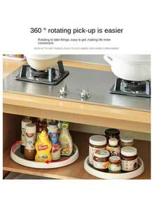 1pc Rotating Kitchen Seasoning Rack, Living Room Storage Box, Fruit Plate, Double-Layer Countertop Organizer For Home - Baby Blue - View 5