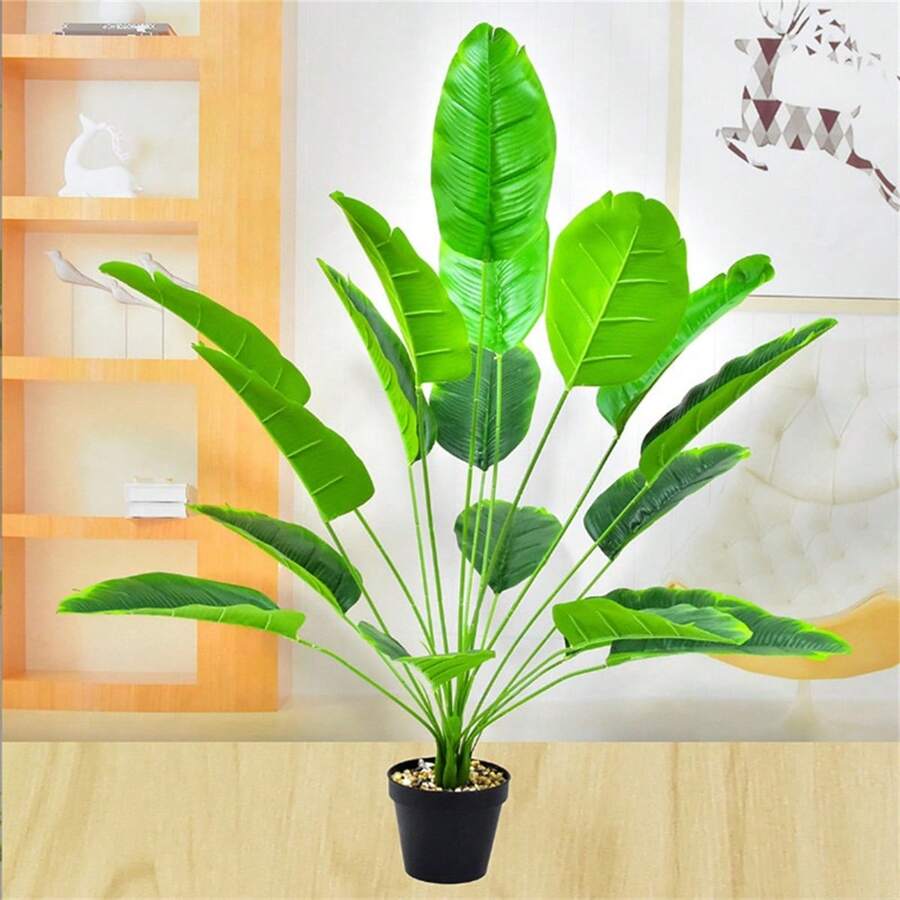 1片人造香蕉葉,模擬植物裝飾,適用於室內外家居裝飾 - 綠色 - 查看 1