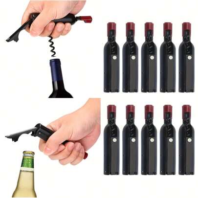 1/5/10 piezas Sacacorchos de metal, abrebotellas 2 en 1 plegable con forma de vino y imán para refrigerador, abridor de vino multifuncional, suministros de bar, regalos de boda para invitados, recuerdos de fiesta, para exterior, camping, regalo para padres