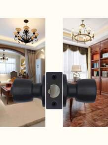 1 Set Door Knob With Lock And Key, Matte Black Round Ball Lock, Interior/Exterior Door Knob For Bedroom Or Bathroom/ Entry Door - Black - View 2