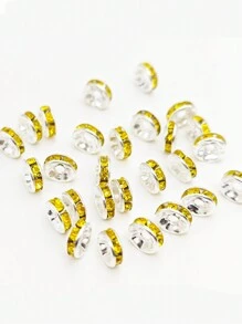 50/100/200pcs/Set Copper Beads With Rhinestone Insets For Jewelry Making, Bracelet, Necklace, Pendant