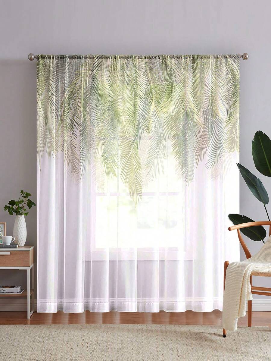 1pc New Style Modern & Fresh Floral Pattern Decorative Rod Pocket Sheer Curtain For Home - Multicolor - View 1