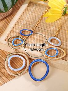1條頸鍊和1對耳環,時尚創意鋅合金幾何圓形設計珠寶套裝,適用於女性、女孩、伴娘禮物 - 時尚 - 查看 2