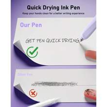 Gel Ink Pen Set,14PCS Pen Set With Case,Cute Note Taking 0.5mm Fine Point Retractable 12PCS Black Ink Pens With 2 Highlighter For School,Note Taking,Writing,Office Supplies,Suitable For Junior High School Primary School Boys And Girls College Student - 紫色 - 查看 3