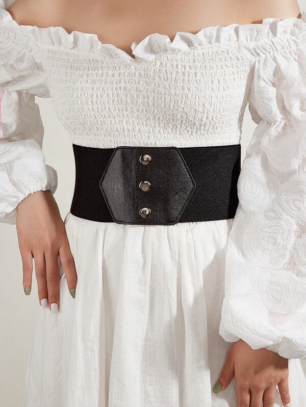 Elegant Women's Fashionable Black Geometric Wide Waist Belt Halloween Valentine's Day Valentines Summer, School