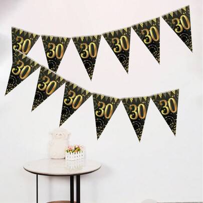 12pcs/Bag Black & Gold Themed 30th Birthday Party Bunting,Christmas