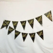 12pcs/Bag Black & Gold 60th Birthday Flag Picks,Christmas - Black - View 3