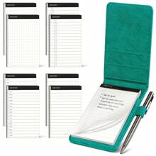 10 Pcs Mini Pocket Notepad Holder Set,Metal Pen, And 8 Pcs 3 X 5 Inch Memo Book Refills- Perfect For Business, Conference, Meeting, Office, Daily Records, And Notes - 綠色 - 查看 1