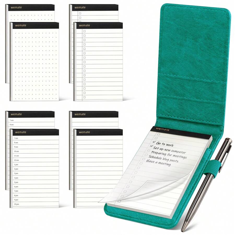 10 Pcs Mini Pocket Notepad Holder Set,Metal Pen, And 8 Pcs 3 X 5 Inch Memo Book Refills- Perfect For Business, Conference, Meeting, Office, Daily Records, And Notes - 綠色 - 查看 1