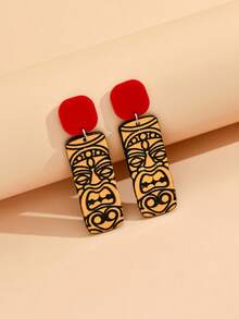 1 对抽象脸吊坠耳环，复古、时尚、夸张、有趣、色彩鲜艳的法老耳饰，适合女性参加派对和聚会时佩戴 - 彩色 - 查看 2