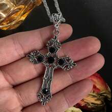 1入數量極少的哥德式復古寶石吊墜項鍊,男女皆宜 - 復古銀色 - 查看 8