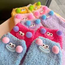 1 件隨機發貨可愛醜陋香腸嘴大眼睛襪子,男女通用,多巴胺女孩風格,珊瑚絨中小腿毛絨家用襪子 - 彩色 - 查看 1