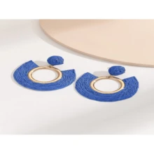 歐美新款時尚手工編織草耳環,誇張優雅的圓形耳飾 - 寶藍色 - 查看 3