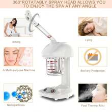 Vaporizador Facial Nano iónico con Vapor Caliente y Vapor iónico con Funciones de Vapor de ozono y rotación de 360 °, Máquina portátil para el cuidado de la piel con vapor en el hogar Spa Salon - Multicolor - Ver 3