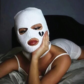 1pc Cycling Knit Ski Mask 3 Hole Balaclava Knitted Full Face Cover "Heart" Embroidery Winter Windproof Neck Warmer Thermal Casual Halloween Valentine's Day Valentines Beanie Fall Outfit