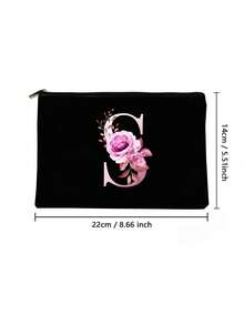 字母s和花紋手提袋,輕便收納式拉鍊化妝包,多功能化妝品洗漱包適用於女性,適用於旅行收納個人化妝品、贈送女孩禮物、聖誕彩妝收納包、手拿包、化妝品收納,方便實用 - 黑色 - 查看 5