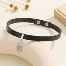 1個底座為pu皮革,以合金和鑽石裝飾的朋克風魔鬼眼圖案鎖骨項鍊,適用於女士日常穿著 - 黑色 - 查看 15