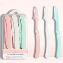 3 Mixed Color Box Folding Eyebrow Trimmers, Female Scratch Resistant Beginner Set Beauty Tools, Replaceable Blades - Mixed Colors - View 1