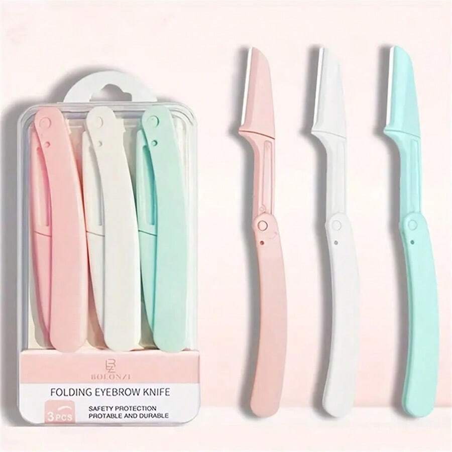 3 Mixed Color Box Folding Eyebrow Trimmers, Female Scratch Resistant Beginner Set Beauty Tools, Replaceable Blades - Mixed Colors - View 1