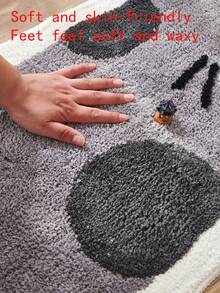 1pc Cartoon Foot Pad Decorative Carpet, Polyester Fiber Bedside Anti-Slip Mat For Bathroom Sink And Toilet - Grey - View 3