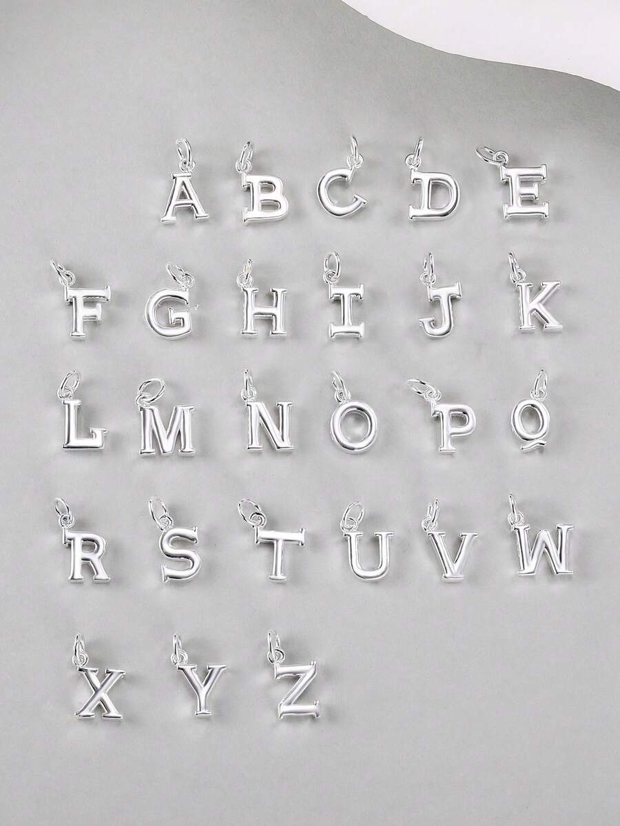 1入組字母吊墜 925 純銀小水鑽配件，DIY 女士配飾吊墜，隨意混合搭配，打造獨特風格高端珠寶禮物 - 白色 - 查看 1