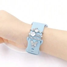 New Rhinestone Ornament Metal Charms Silicone Strap Decorative Ring Compatible With Apple Watch Band Decor Accessories For Bracelet - Multicolor - View 7