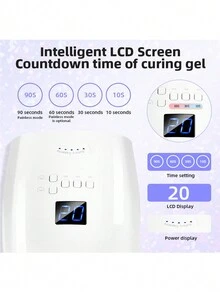 Uv Led凝膠指甲燈 紫色光療機器,專業美甲燈 1件塑料uv凝膠指甲油干燥器 Uv凝膠指甲油燈快速固化,快速干燥指甲油黏合劑烘烤燈指甲燈攜帶式手柄大空間指甲機自動智能傳感器,適用於凝膠指甲油固化沙龍使用和家庭diy美甲,是女孩的最佳禮物